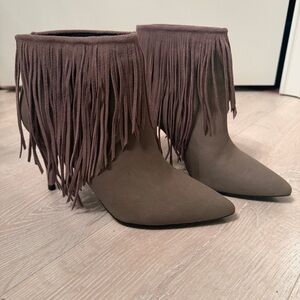 Fringe Ankle Boots in Brown